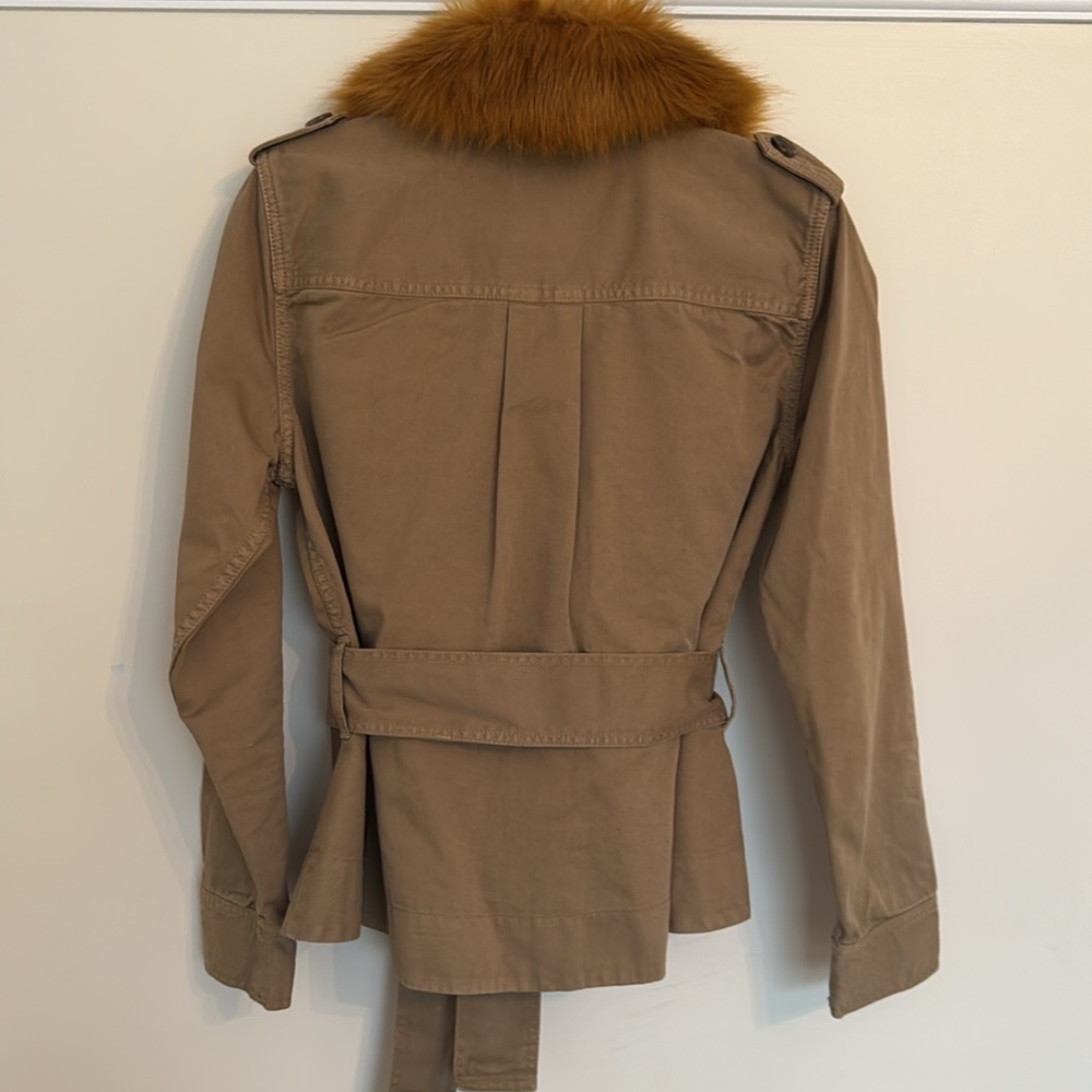 J CREW Khaki Peplum Chino Jacket With Removable Faux Fur Collar - Picture 4 of 8
